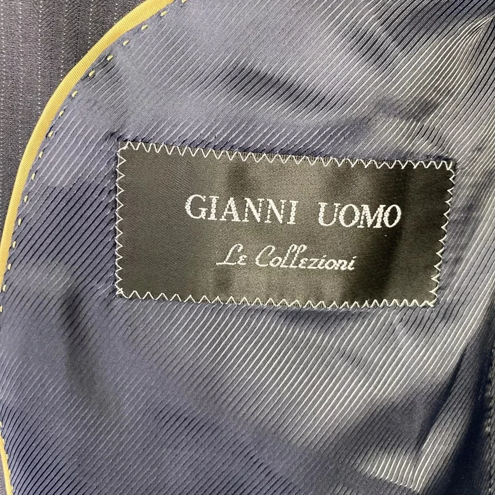 Gianni Uomo Le Collezioni Italy Blazer 46L Super 120s Wool Navy Pinstripe Jacket